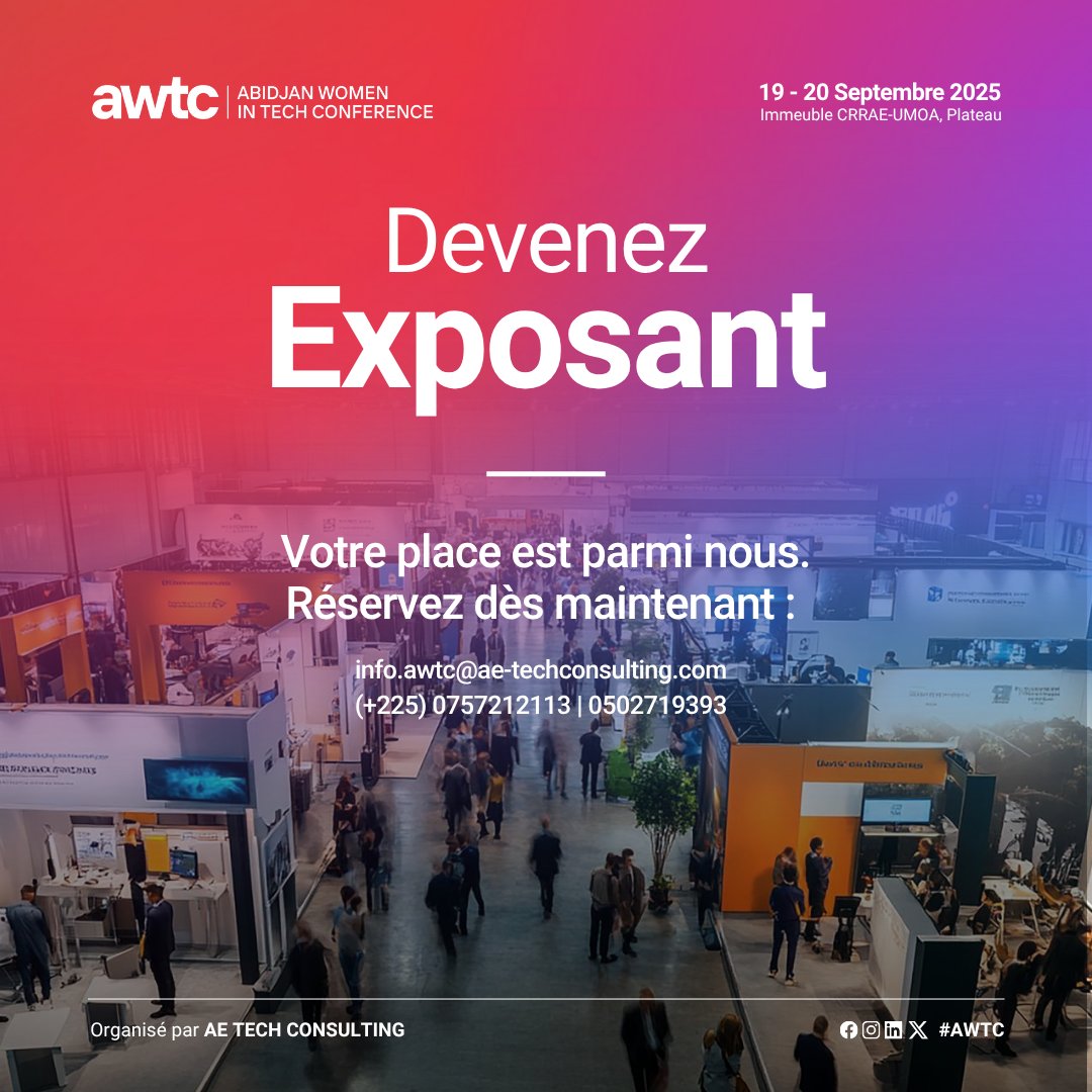 AWoITConf's tweet image. AWTC 2025, c’est aussi votre vitrine
Plusieurs formats de stands disponibles : 12m², 6m² , 9m2
Contactez nous dès maintenant pour qu&apos;on travaille ensemble votre positionnement.
📷 info.awtc@ae-techconsulting.com
📷 05 02 71 93 93 / 07 57 21 21 13
#AWTC2025 #ExpoTech  #WomenInTech