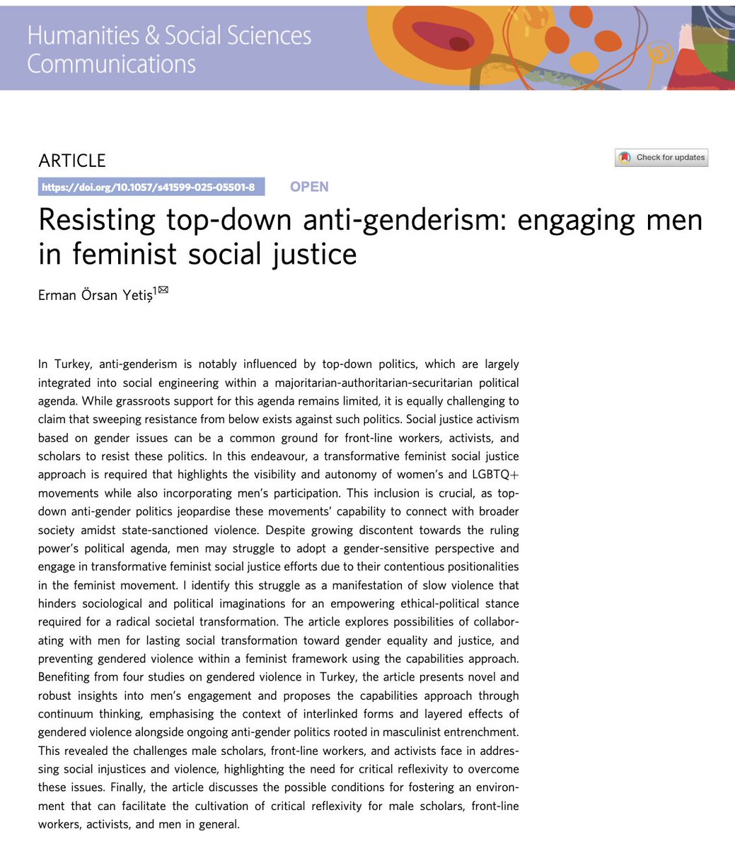 Erman Örsan Yetiş (@cinnamonfennel) on Twitter photo My new article on possibilities and challenges of engaging men in resisting #antigenderism toward #genderequality and #socialjustice for lasting social transformation is published in <a href="/HSScomms/">Humanities & Social Sciences Communications</a>
#openaccess here: rdcu.be/eyoBH My new article on possibilities and challenges of engaging men in resisting #antigenderism toward #genderequality and #socialjustice for lasting social transformation is published in <a href="/HSScomms/">Humanities & Social Sciences Communications</a>
#openaccess here: rdcu.be/eyoBH