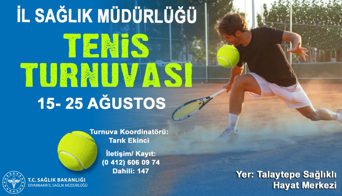🇹🇷🎾 Müdürlüğümüz tarafından 15- 25 Ağustos tarihleri arasında Tenis Turnuvası düzenlenecektir.🏆

📅 Tarih: 15-25 Ağustos 2025
📍 Yer: Talaytepe Sağlıklı Hayat Merkezi

📩 Detaylı bilgi ve kayıt için👇👇👇