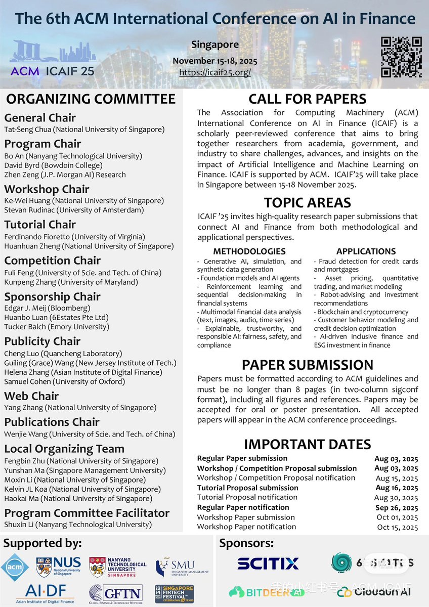 𝗨𝗣𝗗𝗔𝗧𝗦 𝗢𝗡 𝗔𝗖𝗠 𝗜𝗡𝗧𝗘𝗥𝗡𝗔𝗧𝗜𝗢𝗡𝗔𝗟 𝗖𝗢𝗡𝗙𝗘𝗥𝗘𝗡𝗖𝗘 𝗢𝗡 𝗔𝗜 𝗜𝗡 𝗙𝗜𝗡𝗔𝗡𝗖𝗘 (𝗜𝗖𝗔𝗜𝗙) @𝗦𝗜𝗡𝗚𝗔𝗣𝗢𝗥𝗘 2025

1. 𝗣𝗮𝗿𝘁𝗻𝗲𝗿𝘀𝗵𝗶𝗽 𝗕𝗲𝘁𝘄𝗲𝗲𝗻 𝗦𝗙𝗙’2025 𝗮𝗻𝗱 𝗜𝗖𝗔𝗜𝗙’2025
ICAIF 2025 has confirmed the collaboration with SFF 2025! We