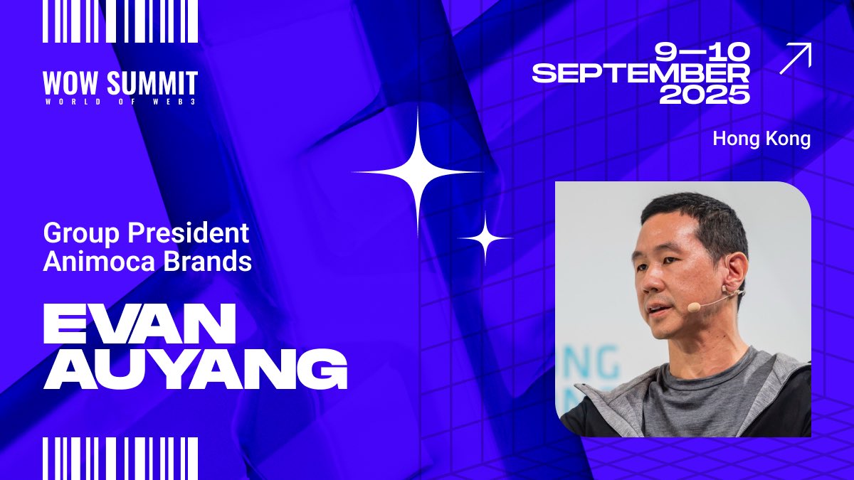 WOW Summit (@wowsummitworld) on Twitter photo We’re thrilled to welcome <a href="/EvanAuyang/">Evan Auyang</a> , Group President of <a href="/animocabrands/">Animoca Brands</a>, to the stage at #WOWSummit!
With a powerhouse background in blockchain, public policy & investment, Evan leads the charge in building digital property rights & Web3 ecosystems.
📍HK | Sept 9–10 We’re thrilled to welcome <a href="/EvanAuyang/">Evan Auyang</a> , Group President of <a href="/animocabrands/">Animoca Brands</a>, to the stage at #WOWSummit!
With a powerhouse background in blockchain, public policy & investment, Evan leads the charge in building digital property rights & Web3 ecosystems.
📍HK | Sept 9–10