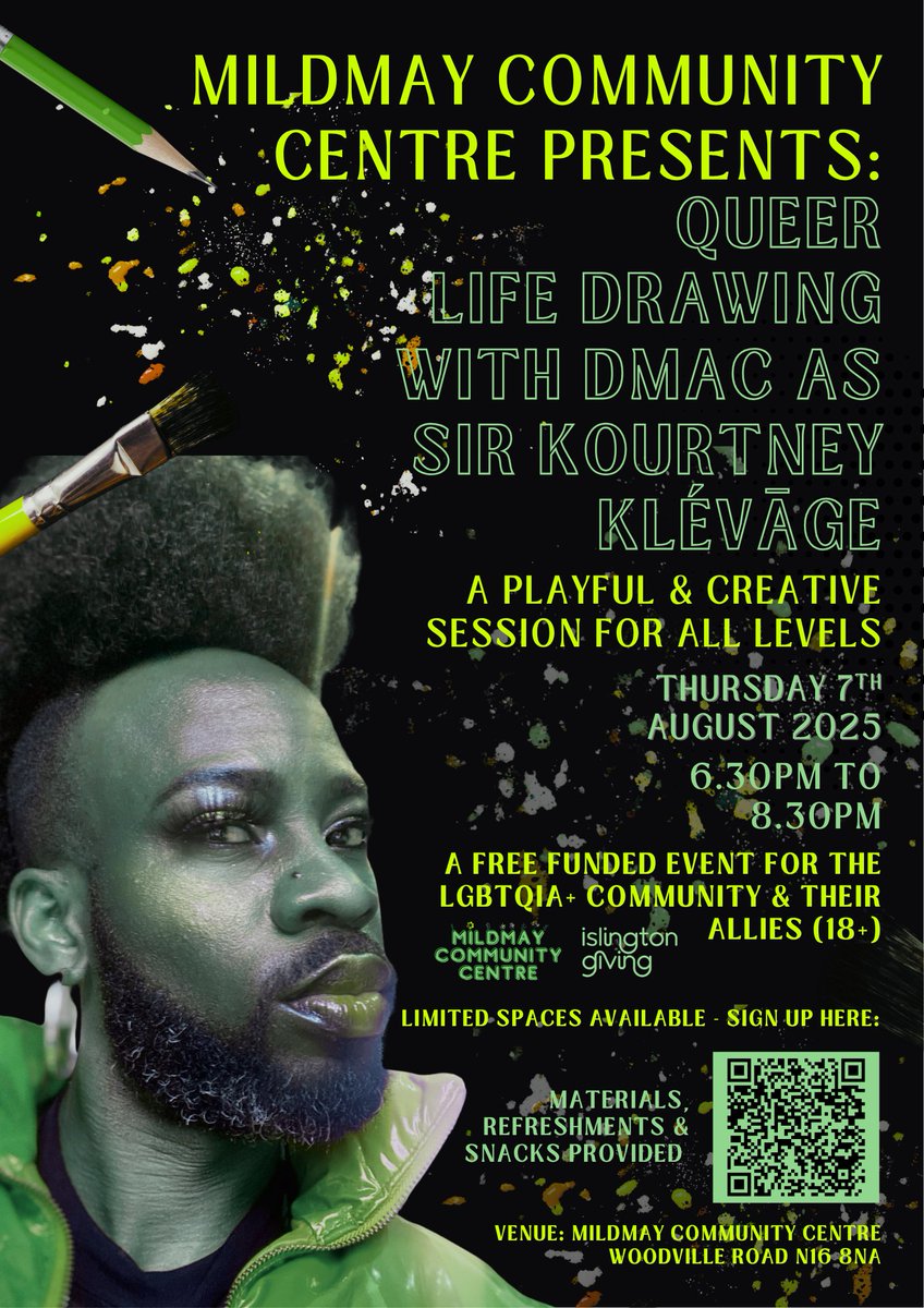 Our good friends at <a href="/MildmayCP/">Mildmay Community Centre</a> are hosting a Queer Life Drawing class on Thursday 7 August at 6.30pm. 

It's FREE and open to LGBTQIA+ friends and allies. Scan the QR code on the poster to sign up!