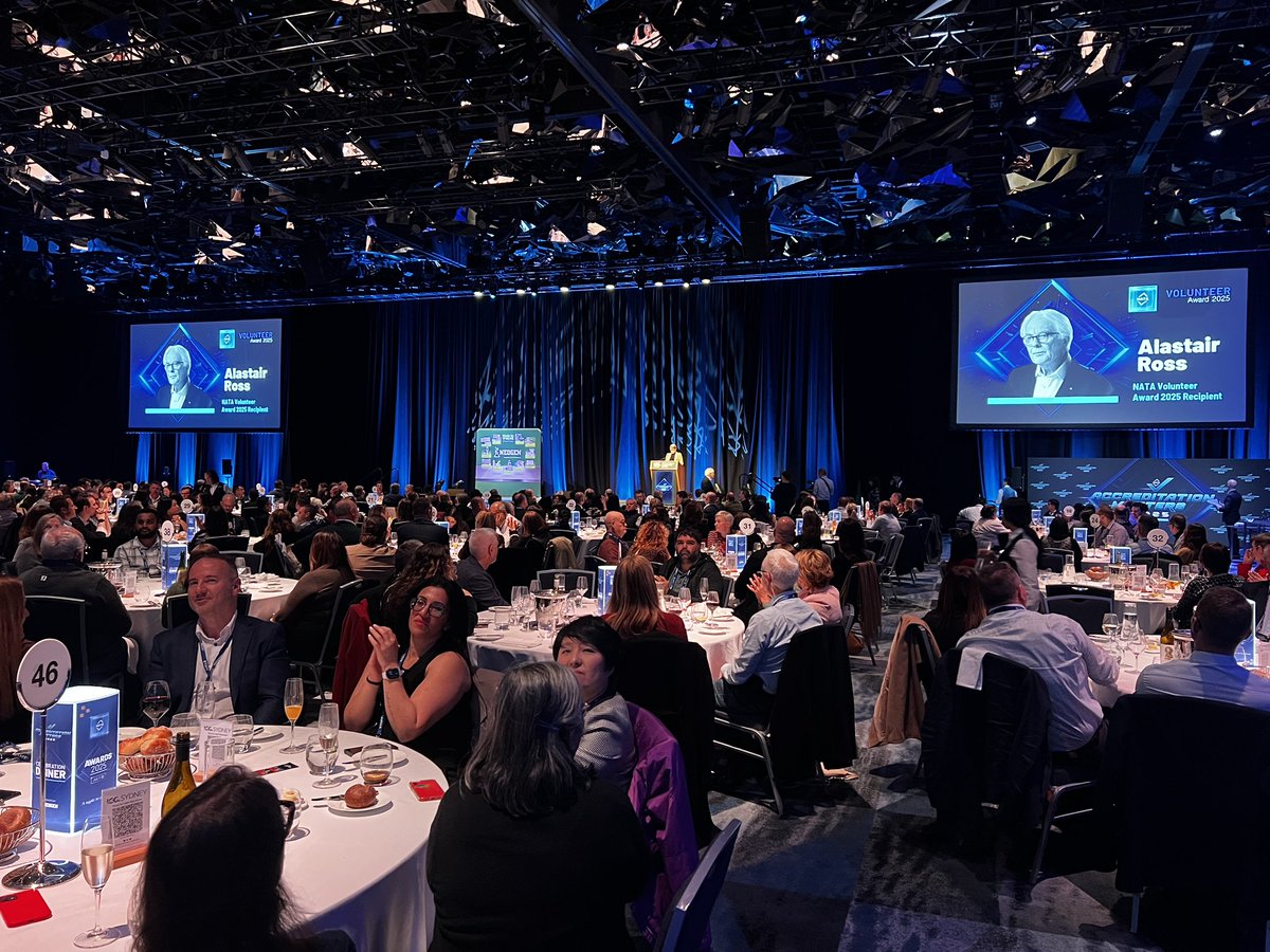 NATAAUS's tweet photo. Introducing the inaugural recipient of the NATA Volunteer Contribution Award: Alastair Ross. 
 
To Alastair and all our volunteers: thank you. Your commitment is the foundation of NATA’s success. 
 
#AccreditationMatters #AM2025 #NATA #VolunteerRecognition #QualityInScience https://t.co/lFotnHKHm0
