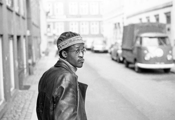 South African Jazz double bassist, Johnny Dyani (1945-1986) in Denmark, c 1970.