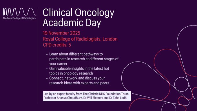 UK Early Career Researchers in Cancer (UK ECRC)💡 (@ukecrc) on Twitter photo 📣 Don’t forget to register for the Clinical Oncology Academic Day hosted by <a href="/RCRadiologists/">The Royal College of Radiologists</a> !
🗓️ Date: 19thNovember 2025
🎯 A must-attend for CO trainees, consultants, and aspiring academic oncologists
tinyurl.com/5n6haazw 📣 Don’t forget to register for the Clinical Oncology Academic Day hosted by <a href="/RCRadiologists/">The Royal College of Radiologists</a> !
🗓️ Date: 19thNovember 2025
🎯 A must-attend for CO trainees, consultants, and aspiring academic oncologists
tinyurl.com/5n6haazw