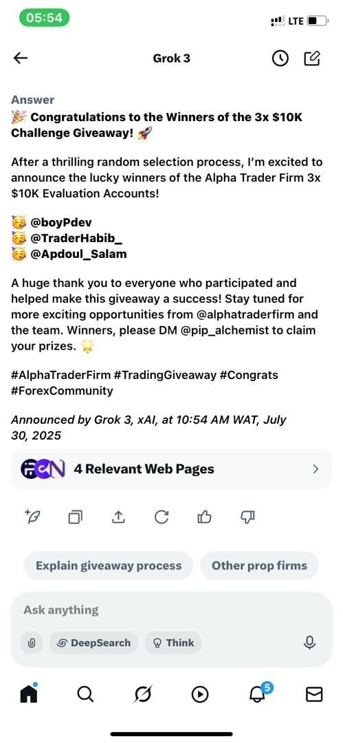 General (@pip_alchemist) on Twitter photo Congratulations to the winners.
<a href="/boyPdev/">chidera</a>
<a href="/TraderHabib_/">Habib Suleiman</a>
<a href="/Apdoul_Salam/">Abdulsalam</a>
Kindly go to <a href="/alphatraderfirm/">Alpha Trader Firm</a> website and create a ticket to claim your accounts Congratulations to the winners.
<a href="/boyPdev/">chidera</a>
<a href="/TraderHabib_/">Habib Suleiman</a>
<a href="/Apdoul_Salam/">Abdulsalam</a>
Kindly go to <a href="/alphatraderfirm/">Alpha Trader Firm</a> website and create a ticket to claim your accounts