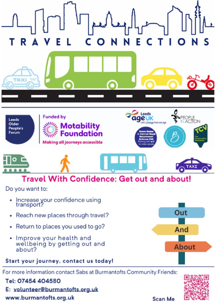 🌟Discover new places, reconnect with old ones!🌟
Travel Connections helps you feel confident using transport, get out and about, and boost your wellbeing.
See the poster below for contact info!
#TravelConnections #LeedsCommunity #GetOutAndAbout