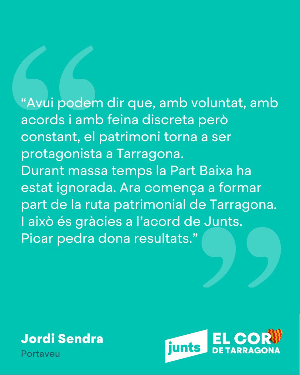 Els acords de Junts donen resultat.
Per això, celebrem que arranqui el projecte arqueològic del camí de la Fonteta que representarà un nou impuls per la zona patrimonial de la Part Baixa.

Perquè el patrimoni és
#ElCordeTarragona💛
#FactaNonVerba

tarragona.cat/lajuntament/go…
