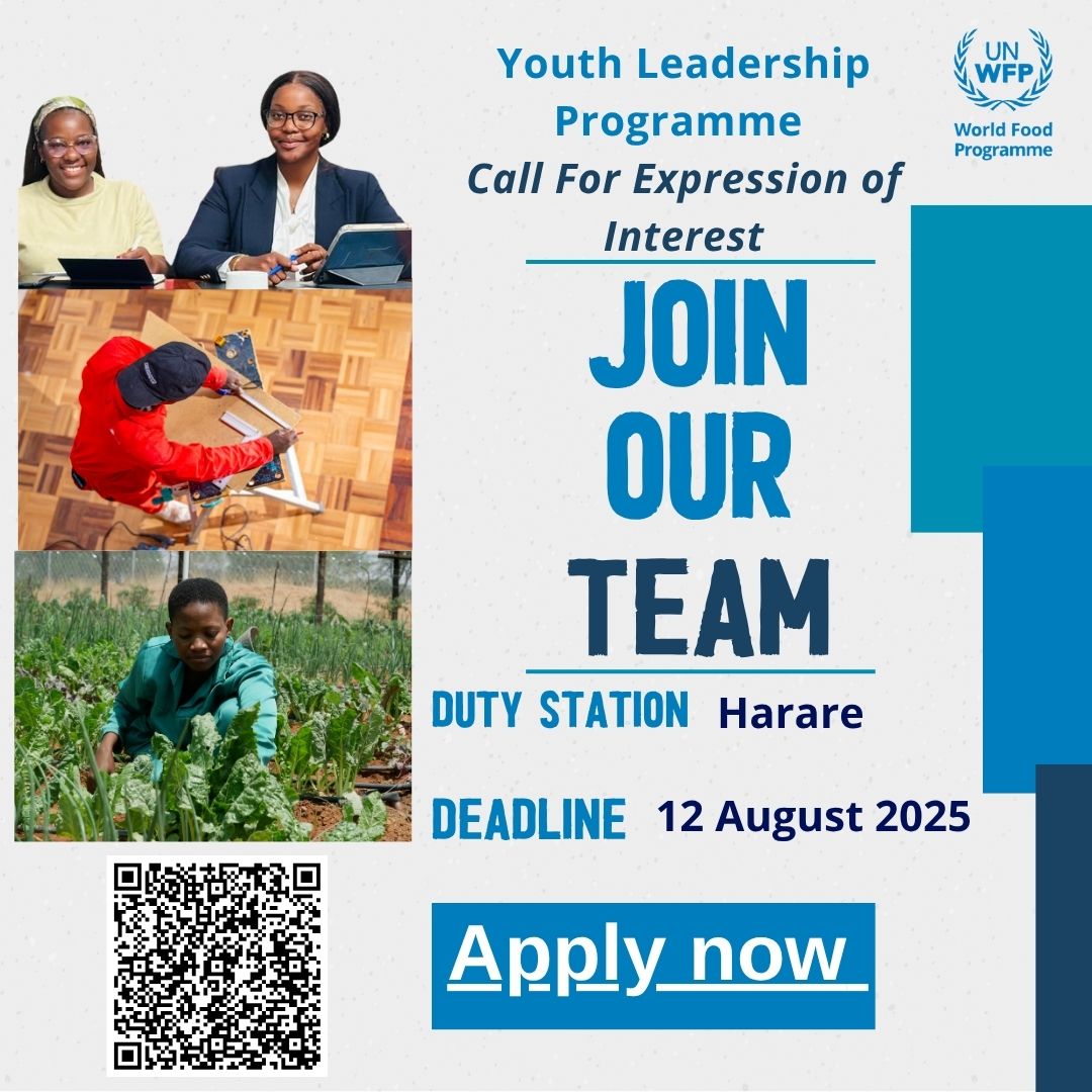 WFP_Zimbabwe's tweet photo. Bold. Brilliant. Hungry to lead?

@WFP #Zimbabwe is calling on young #Zimbo minds to roll up and rep in the Youth Leadership Programme.

It’s more than a job ,it’s a full on journey to level up your purpose, skills and impact.

🔗https://t.co/HcNoyKMGuE https://t.co/PiNEWsohyS