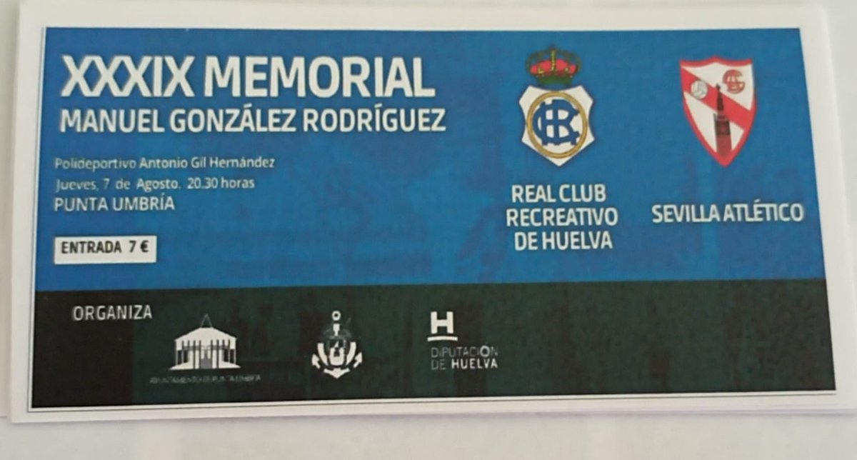 Peña R.C.R Almenara (@almenarapunta) on Twitter photo Ya tenemos las entradas para el tradicional partido en #PuntaUmbria , estarán a la venta en nuestra sede todas las tardes a partir de las 19:00h (Excepto Lunes).
7€ Adultos( +14 años)
2€ Niños ( entre 5 a 14)
<a href="/recreoficial/">RC Recreativo de Huelva</a> #SevillaAtletico
#XXXIXMEMORIALMANUELGONZALEZ Ya tenemos las entradas para el tradicional partido en #PuntaUmbria , estarán a la venta en nuestra sede todas las tardes a partir de las 19:00h (Excepto Lunes).
7€ Adultos( +14 años)
2€ Niños ( entre 5 a 14)
<a href="/recreoficial/">RC Recreativo de Huelva</a> #SevillaAtletico
#XXXIXMEMORIALMANUELGONZALEZ