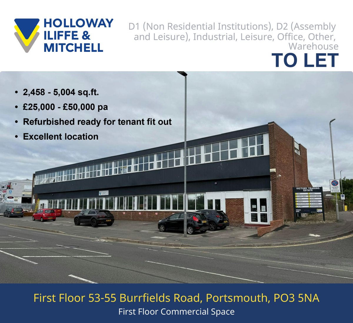hi-m.co.uk (@solentsurveyors) on Twitter photo *** COMMERCIAL SPACE *** available in Portsmouth in excellent location for motorway links. The first floor accommodation is available as a whole or split into two suites comprising 2,458 - 5,004 sq.ft. of refurbished accommodation ready for tenant fit out. tom@hi-m.co.uk *** COMMERCIAL SPACE *** available in Portsmouth in excellent location for motorway links. The first floor accommodation is available as a whole or split into two suites comprising 2,458 - 5,004 sq.ft. of refurbished accommodation ready for tenant fit out. tom@hi-m.co.uk