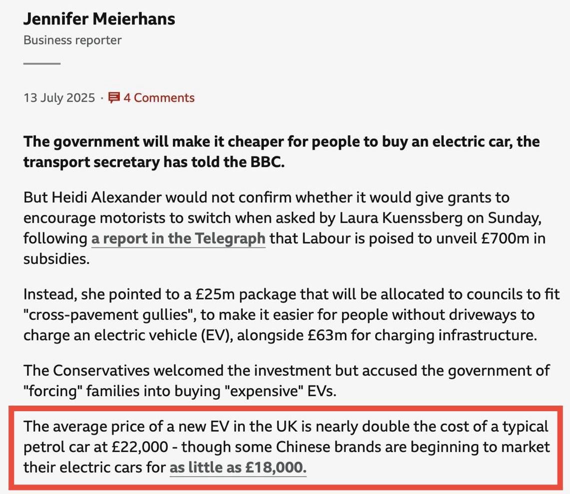 Colin Walker (@colinwalker79) on Twitter photo 2 weeks ago <a href="/BBCNews/">BBC News (UK)</a> made a decidedly dodgy claim about EVs:
"The average price of a new EV in the UK is nearly double the cost of a typical petrol car at £22k"
This was categorically wrong, and we're pleased to say our request for a correction has been successful 2 weeks ago <a href="/BBCNews/">BBC News (UK)</a> made a decidedly dodgy claim about EVs:
"The average price of a new EV in the UK is nearly double the cost of a typical petrol car at £22k"
This was categorically wrong, and we're pleased to say our request for a correction has been successful