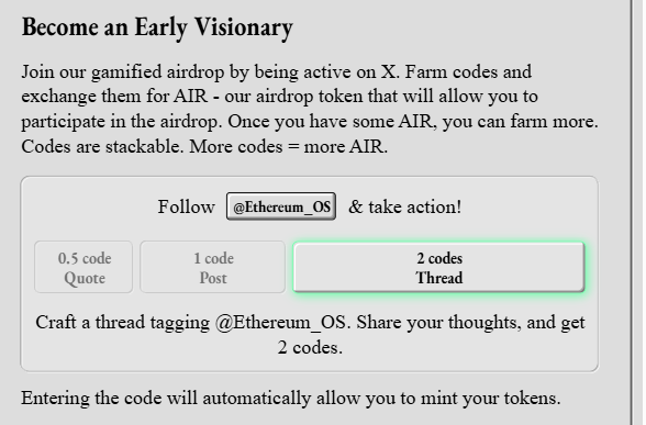 0xLycoRe's tweet photo. @Ethereum_OS Join here https://t.co/8kxKSj2o9a
tweet or tag about @Ethereum_OS
2 Quote RTs ➝ 0.5 code each  
Original post ➝ 1 code  
Thread ➝ 2 codes https://t.co/8UsIG9t8cB