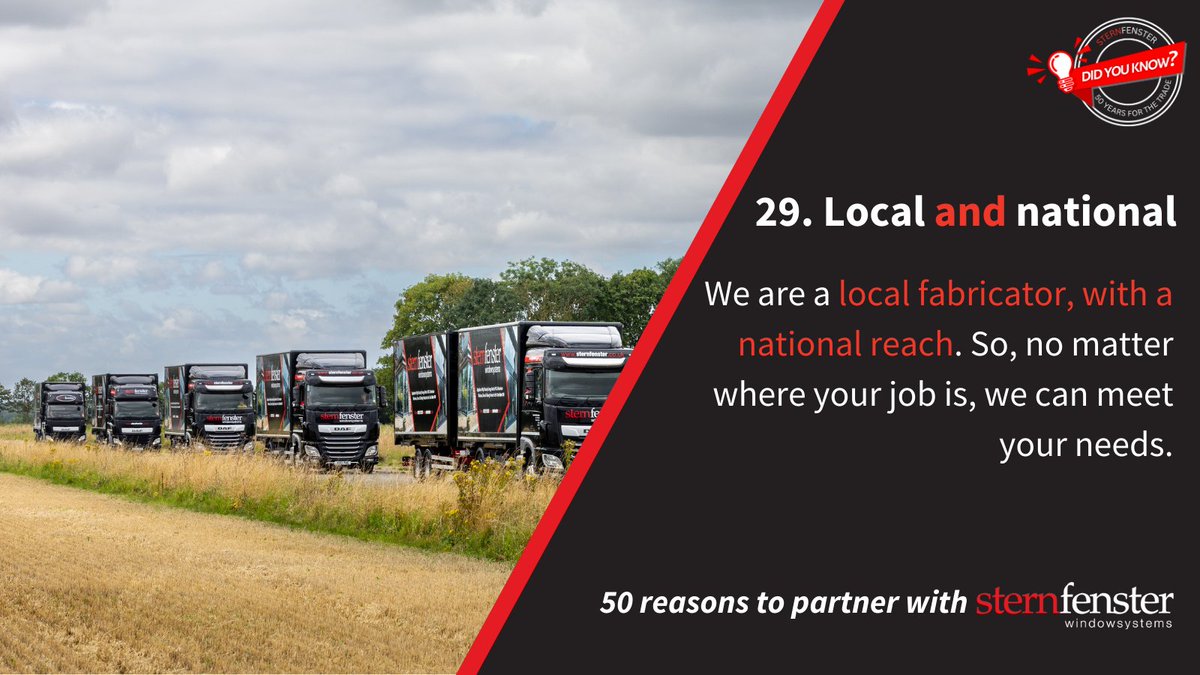 We are proud to be a second generation family business based in the heart of Lincolnshire, while also delivering nationwide to hundreds of customers a day.

sternfenster.com/contact/

#Sternfenster #Lincolnshire #NationalDelivery #50ReasonsToPartnerWithSternfenster