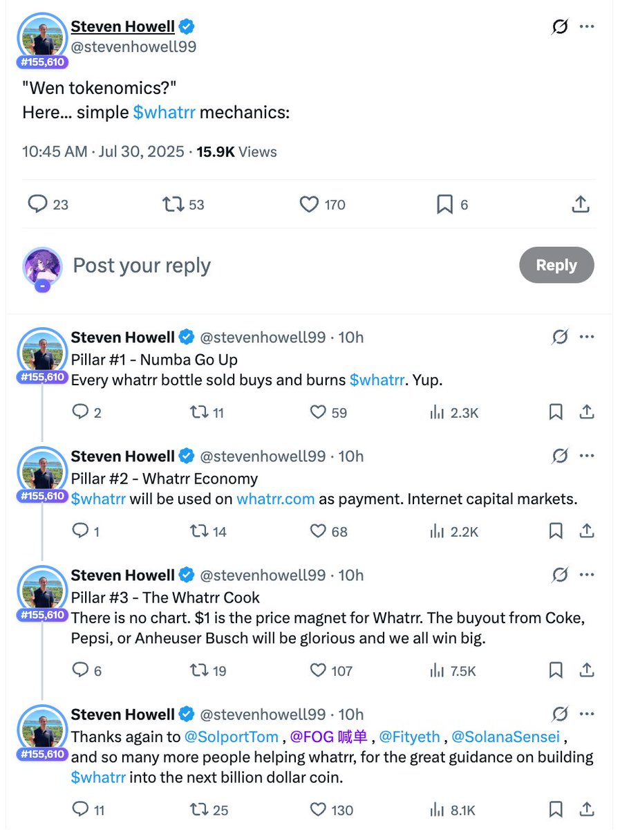 这两天在战友群不停在喊这个标 $WHATRR（CA：G95DeH1mNbG48MWsfRx1WXngtUhHvjWE97P4piXZbonk）, 哪怕错过凌晨第一浪，回调也给足了时间上车：

1.叙事新颖：
环保水瓶，水瓶上还印了CA，线下可售。未来 $WHATRR 可用于购水。

2.契合战略：
dev强调ICM（internet capital