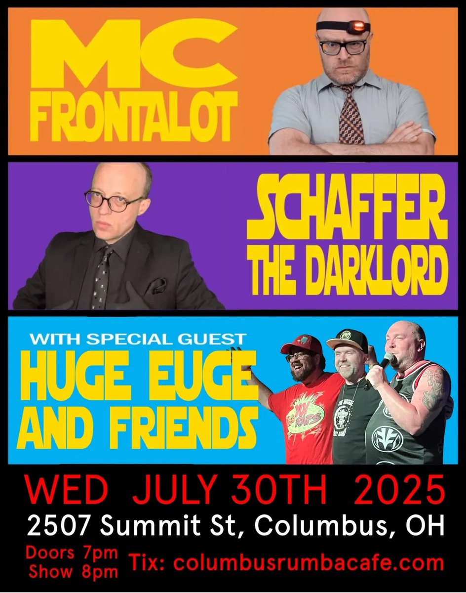 Schaffer the Darklord (@schafferthedark) on Twitter photo COLUMBUS, OH! Wednesday July 30th! The Vintage Gentlemen Tour (<a href="/mc_frontalot/">MC Frontalot</a> & <a href="/schafferthedark/">Schaffer the Darklord</a>) arrives at <a href="/rumbacafeoh/">Rumba Cafe</a> with special guests Huge Euge! Doors @ 7pm. Show @ 8pm. Tix: schafferthedarklord.com/tour/index.htm… COLUMBUS, OH! Wednesday July 30th! The Vintage Gentlemen Tour (<a href="/mc_frontalot/">MC Frontalot</a> & <a href="/schafferthedark/">Schaffer the Darklord</a>) arrives at <a href="/rumbacafeoh/">Rumba Cafe</a> with special guests Huge Euge! Doors @ 7pm. Show @ 8pm. Tix: schafferthedarklord.com/tour/index.htm…