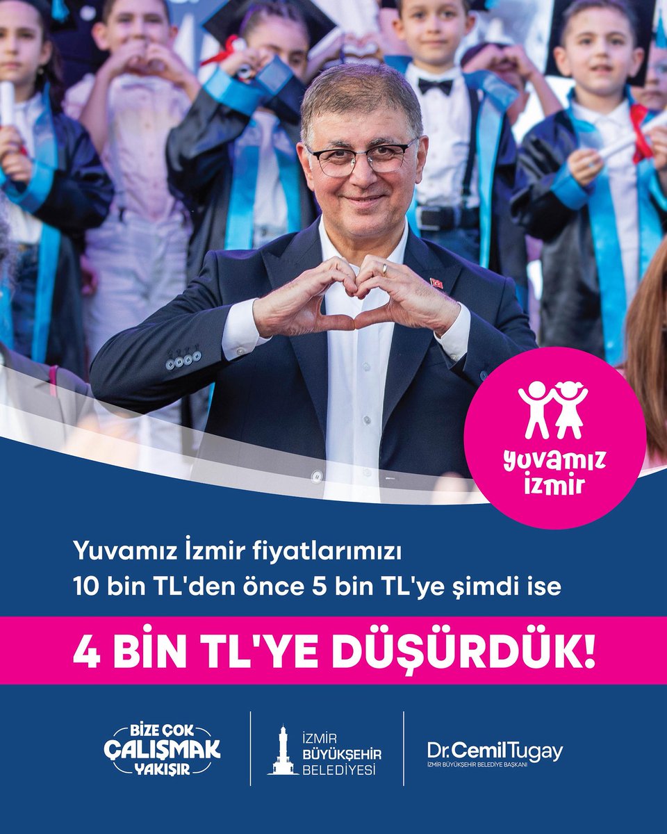 Göz bebeğimiz olan çocuklarımız her şeyin en iyisini hak ediyor. 

Yuvamız İzmir merkezlerimizin ücretlerini 10 bin liradan önce 5 bin liraya, şimdi ise 4 bin liraya düşürdük. Tüm çocuklarımız erişilebilir ve nitelikli eğitim alsın diye var gücümüzle çalışmaya devam edeceğiz.