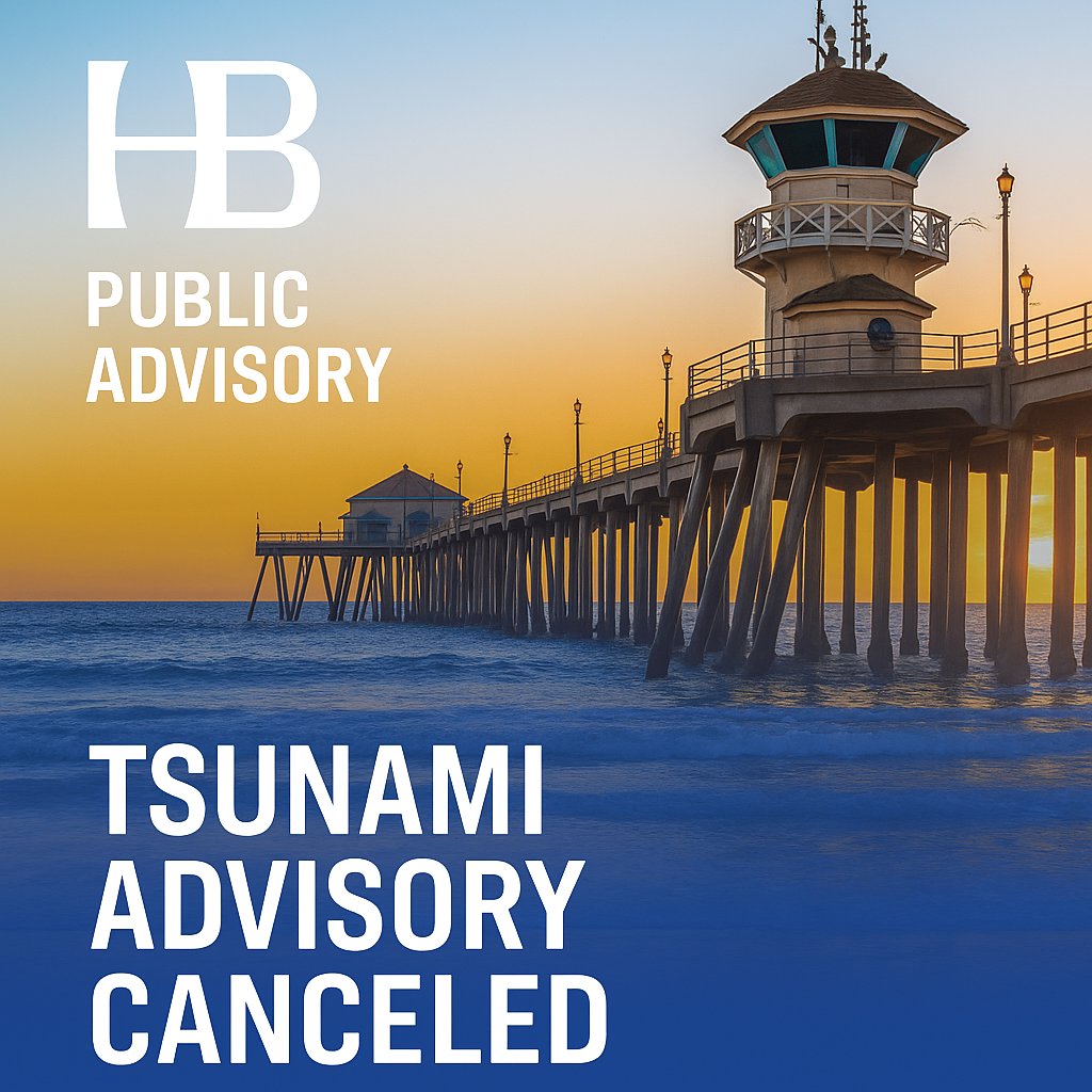 Great news! The Tsunami Advisory has been canceled. Beaches, harbor &amp; pier are now OPEN. The quake near Russia did generate a tsunami, but there’s no threat to SoCal.
Enjoy the sunshine, stay safe and prepared: huntingtonbeachca.gov/tsunami