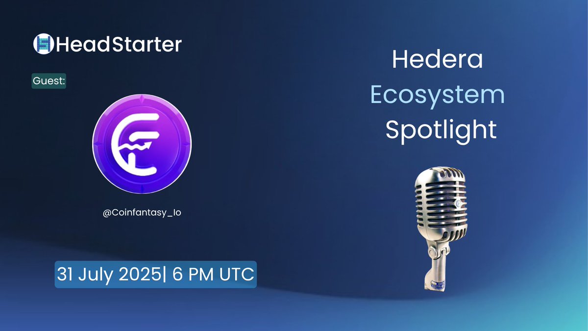 HeadStarter (@headstarterorg) on Twitter photo 🎙️ Hedera Ecosystem Spotlight is back!
Join us for an exclusive X Space with <a href="/Coinfantasy_Io/">CoinFantasy</a> , the world’s first gamified crypto investment platform!
We’ll dive into how they’re merging fantasy gaming, storytelling, and innovation in Web3 📈
July 31| 🕕 6 PM UTC Hosted by 🎙️ Hedera Ecosystem Spotlight is back!
Join us for an exclusive X Space with <a href="/Coinfantasy_Io/">CoinFantasy</a> , the world’s first gamified crypto investment platform!
We’ll dive into how they’re merging fantasy gaming, storytelling, and innovation in Web3 📈
July 31| 🕕 6 PM UTC Hosted by