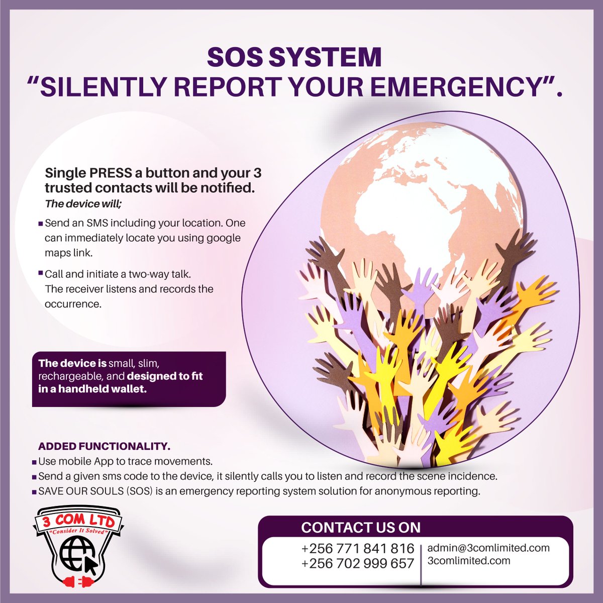 Save Our System to address Human Rights and GBV Emmergencies. No need of internet, works in far remote places, portable and slim. Call or whatsapp on +256702999657 for more information. <a href="/NGObureau/">National Bureau for NGOs</a>, <a href="/ACME_Africa/">ACME Africa</a>, <a href="/IMFNews/">IMF</a>, <a href="/hrw/">Human Rights Watch</a>, <a href="/HRNJUganda/">HRNJ-Uganda</a> , <a href="/UHRC_UGANDA/">Uganda Human Rights Commission (UHRC)</a>