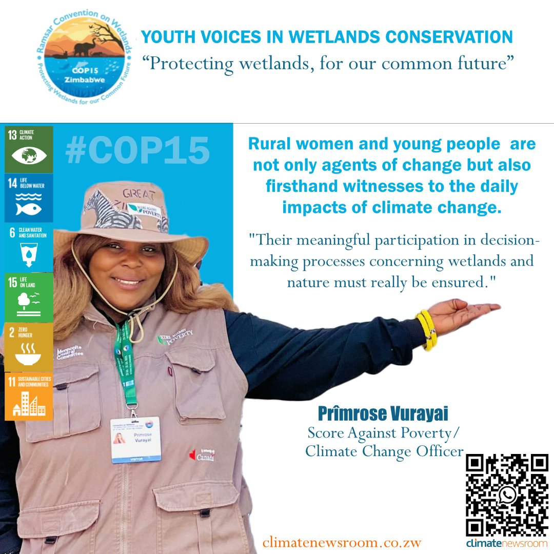 Rural women and young people are not only agents of change but also first hand witnesses to the daily impacts of climate change.-<a href="/primrosevurayai/">Primrose Vurayai 🇿🇼 🇩🇿 🌍</a> 
#COP15 #wetlands #ClimateAction #ramsar #Sustainability #NatureBasedSolutions #Zimbabwee  #SDGs #biodiversity #GreenFuture