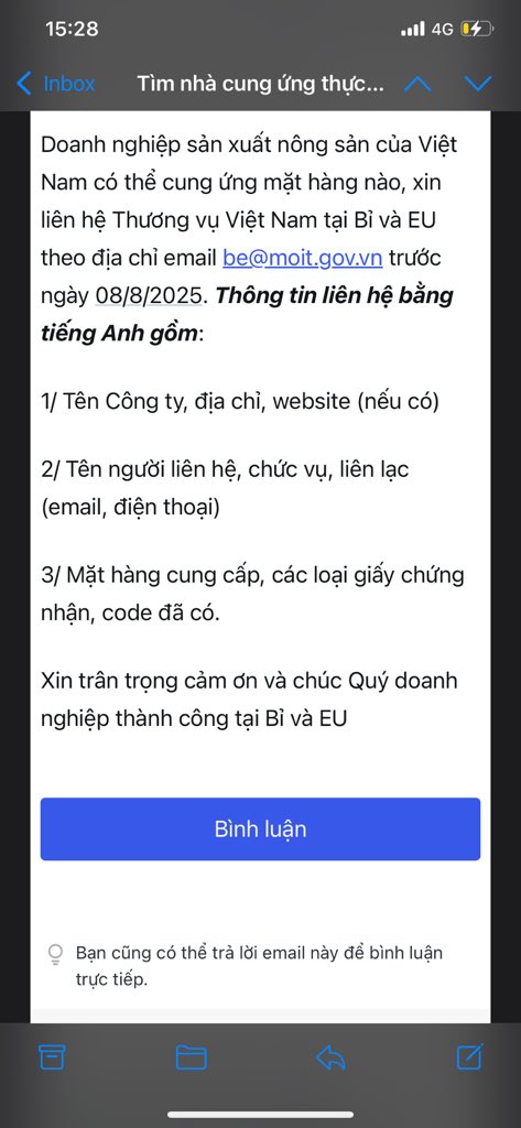 Vũ Ngọc - Jay (小武) ☕️ (@ngocdrukpa) on Twitter photo Thông tin đơn hàng cho nhà xưởng Việt Nam của Thương Vụ Việt Nam tại Bỉ ạ!
Liên hệ theo email be@moit.gov.vn Thông tin đơn hàng cho nhà xưởng Việt Nam của Thương Vụ Việt Nam tại Bỉ ạ!
Liên hệ theo email be@moit.gov.vn