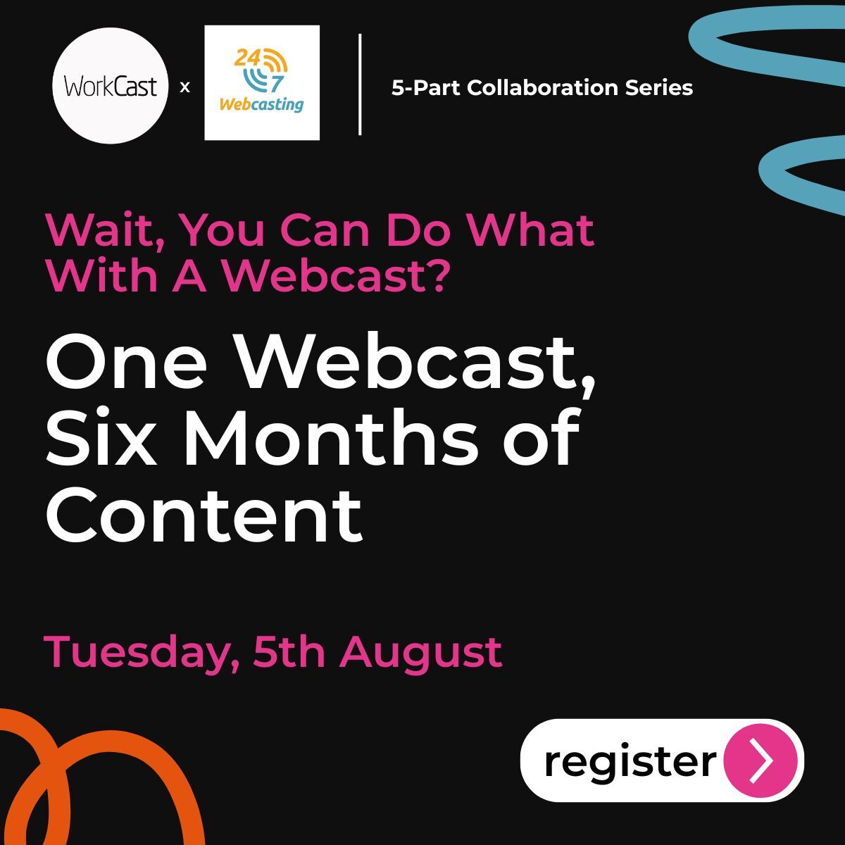WorkCast's tweet image. Content that keeps on giving? Yes please.

In Episode 5 of our series with 247 Webcasting, we’re showing you how one well-planned webcast can fuel your entire content pipeline – without burning you out.

Save your seat: hubs.la/Q03v8_s70