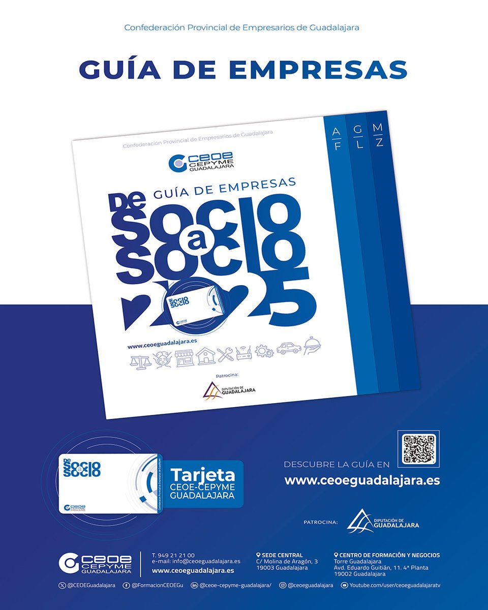 CEOE Guadalajara (@ceoeguadalajara) on Twitter photo ð£ðŒðð²ð»ð°ð¶ð® ð²ð¹ ð°ðŒðºð²ð¿ð°ð¶ðŒ ð¹ðŒð°ð®ð¹ ð²ð» #Guadalajara ! ð€ ¡
Con la Tarjeta CEOE-CEPYME accedes a descuentos exclusivos entre empresas de nuestra provincia.
¡Súmate al proyecto #DeSocioASocio!
ð ð®Ìð ð¶ð»ð³ðŒ: lc.cx/FmHdG0
#Networking #ComercioLocal ð£ðŒðð²ð»ð°ð¶ð® ð²ð¹ ð°ðŒðºð²ð¿ð°ð¶ðŒ ð¹ðŒð°ð®ð¹ ð²ð» #Guadalajara ! ð€ ¡
Con la Tarjeta CEOE-CEPYME accedes a descuentos exclusivos entre empresas de nuestra provincia.
¡Súmate al proyecto #DeSocioASocio!
ð ð®Ìð ð¶ð»ð³ðŒ: lc.cx/FmHdG0
#Networking #ComercioLocal
