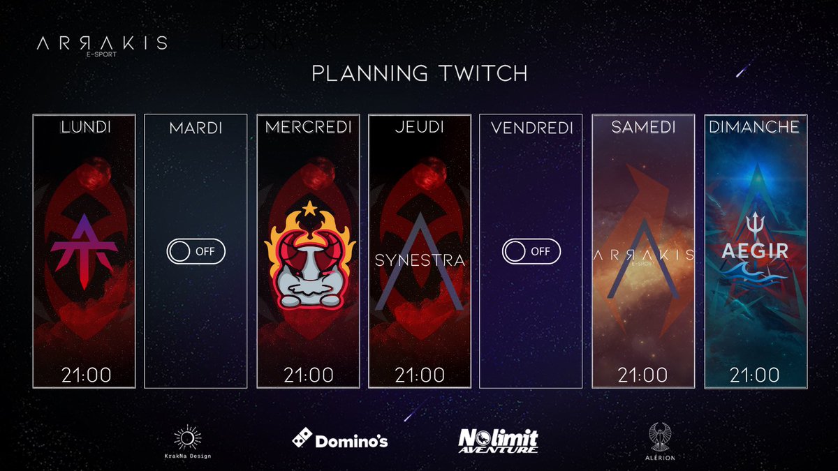 Arrakis E-Sport (@arrakisesport) on Twitter photo 💫Planning Twitch💫
Retrouvez nous ce soir et demain soir pour la OUAT, et ce week end pour le <a href="/BAscendSeries/">Benelux Ascend Series</a> et le tournoi de la SLE !
Toujours sur notre chaine twitch twitch.tv/arrakisesport 💜
On espère vous voir nombreux 😏 💫Planning Twitch💫
Retrouvez nous ce soir et demain soir pour la OUAT, et ce week end pour le <a href="/BAscendSeries/">Benelux Ascend Series</a> et le tournoi de la SLE !
Toujours sur notre chaine twitch twitch.tv/arrakisesport 💜
On espère vous voir nombreux 😏