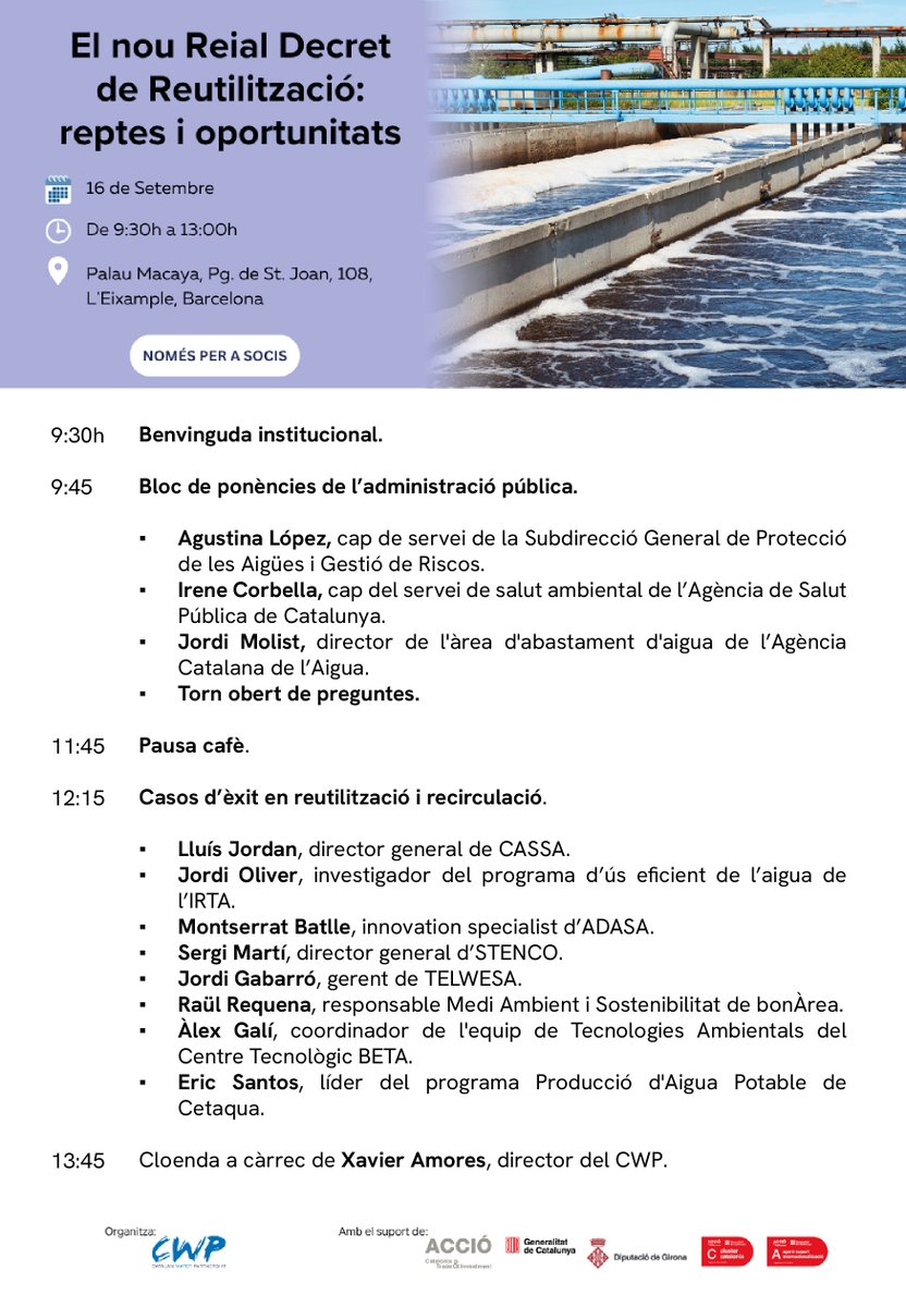 CATWaterPartnership (@catalanwaterp) on Twitter photo 💧El nou Reial Decret de Reutilització
➡️Doneu un cop d'ull al programa i🚨no us perdeu les actualitzacions!
🤝<a href="/mitecogob/">Transición Ecológica y Reto Demográfico</a> <a href="/salutcat/">Salut</a> <a href="/aigua_cat/">ACA</a> <a href="/GrupCASSA/">CASSA</a>-<a href="/AiguesSabadell/">Aigües Sabadell | #MésQueAigua</a> <a href="/adasasistemas/">Adasa Sistemas</a> #STENCO #TELWESA <a href="/BonareaTaradell/">bonÀrea Taradell</a> <a href="/BETA_TechCenter/">BETA Tech Center</a> <a href="/irtacat/">IRTA</a> <a href="/CETAQUA/">Cetaqua</a>
bit.ly/46svKH1 💧El nou Reial Decret de Reutilització
➡️Doneu un cop d'ull al programa i🚨no us perdeu les actualitzacions!
🤝<a href="/mitecogob/">Transición Ecológica y Reto Demográfico</a> <a href="/salutcat/">Salut</a> <a href="/aigua_cat/">ACA</a> <a href="/GrupCASSA/">CASSA</a>-<a href="/AiguesSabadell/">Aigües Sabadell | #MésQueAigua</a> <a href="/adasasistemas/">Adasa Sistemas</a> #STENCO #TELWESA <a href="/BonareaTaradell/">bonÀrea Taradell</a> <a href="/BETA_TechCenter/">BETA Tech Center</a> <a href="/irtacat/">IRTA</a> <a href="/CETAQUA/">Cetaqua</a>
bit.ly/46svKH1