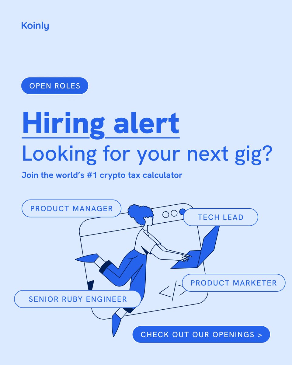Koinly is hiring 🚨 Looking for your next gig? Come work at the #1 crypto  tax calculator! Check out our openings👇 https://t.co/CaD75wtOTQ