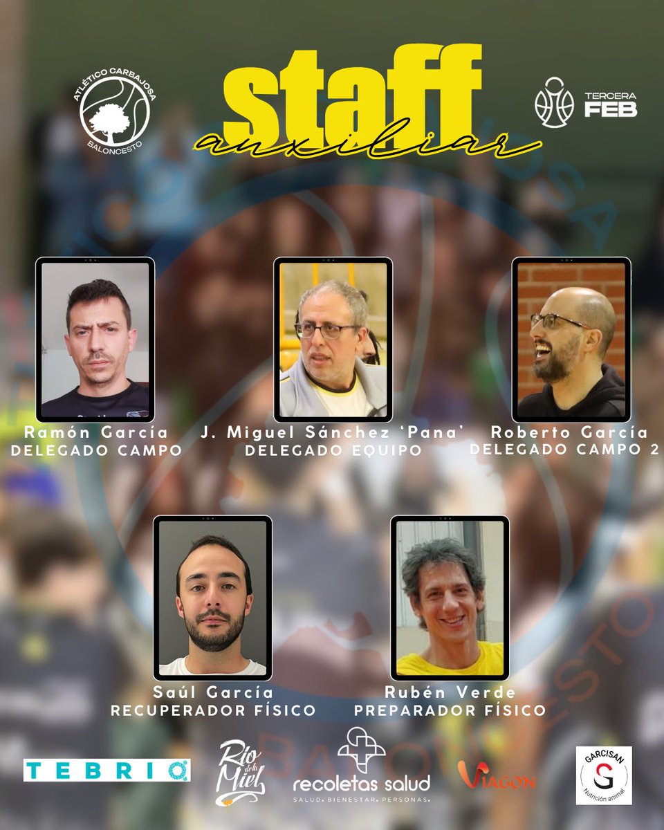 🏀💼 Ya tenemos el staff técnico auxiliar para esta temporada

🧢 Ramón García – Delegado de campo
🧢 Roberto García – Delegado de campo (2)
📋 José Miguel Sánchez “Pana” – Delegado de equipo
💪 Rubén Verde – Preparador físico
🧘‍♂️ Saúl García – Recuperador físico

¡JUNTOS!