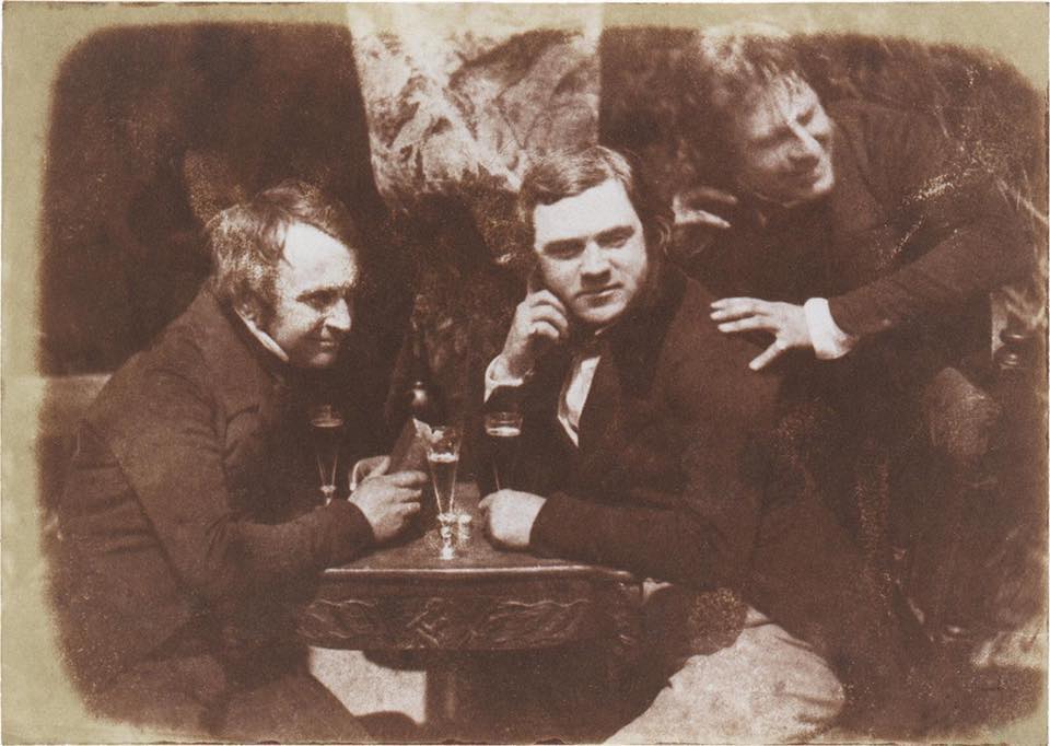 The earliest known photograph of men drinking beer, Edinburgh Ale, 1844.