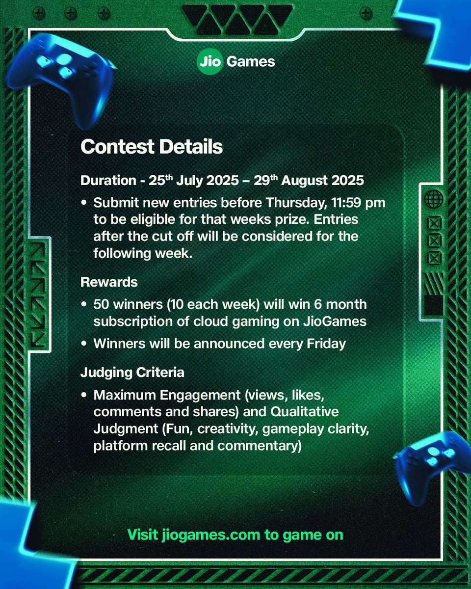 🎮 Still not in the game? The #JioGamesContest is live. 
 It’s time to Play, Post, Win!
.
.
 #CloudGaming #Contest #Gaming