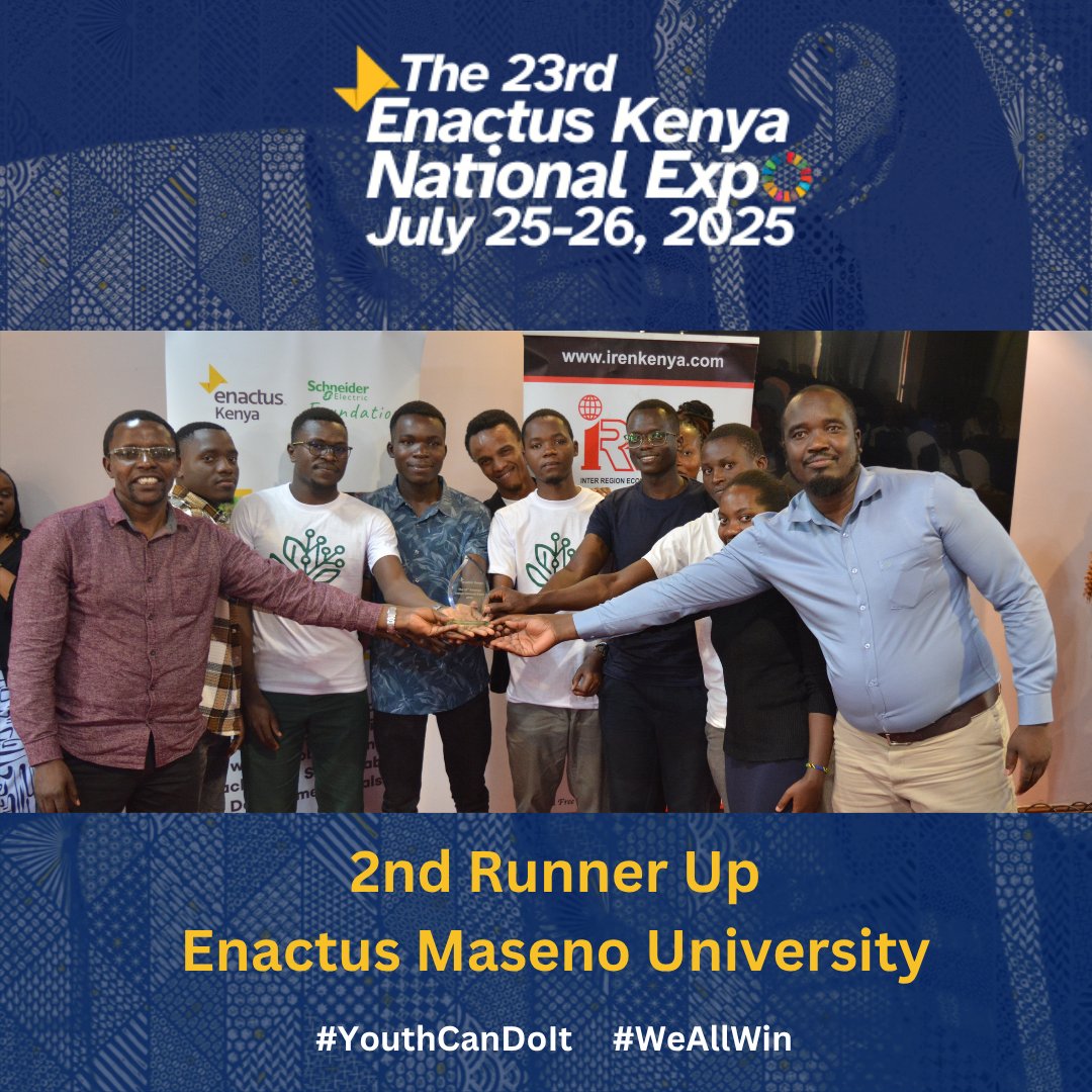 <a href="/EnactusMoiAnnex/">Enactus Moi Annex Campus</a> <a href="/Enactus_UoN/">EnactusUoN</a> 2nd Runner - Up 🎊🎊

Enactus Maseno University <a href="/enactusmaseno/">Enactus Maseno</a> with project Smart Farm

A smart farming system with AI-powered dashboard for small holder farmers

Congratulations team!

The story has just begun, we don't stop till the future is sustainable #WeAllWin