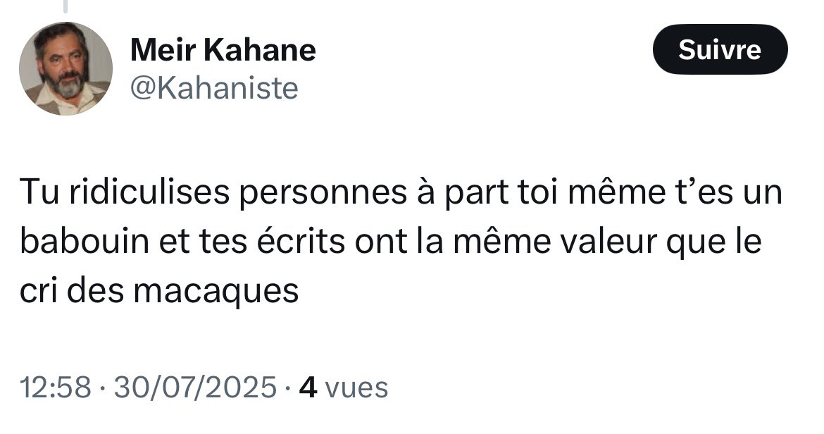 MOMENT DE POÉSIE…

En France, quand vous êtes afro, que vous ridiculisez les propagandistes du crime contre l’humanité, lorsque vous dénoncez le racisme des pros netanyahu et de l’état colonial israélien,
voici ce que vous récoltez 👇🏾👇🏾👇🏾