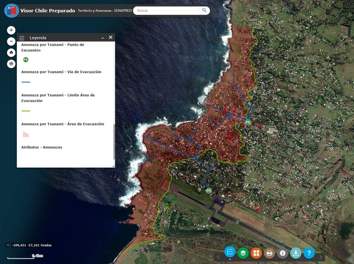ℹ️ #RapaNui será el primer territorio chileno que recibiría las olas del #tsunami. 

🗺️ En el Visor Chile Preparado encontrarás informaciones hacia dónde evacuar, cuando llegue el momento de hacerlo.

⚠️ <a href="/Senapred/">SENAPRED</a> mantiene las alertas vigentes. 

🔗 visorchilepreparado.cl