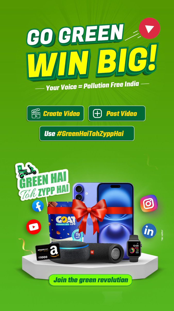 Earth called. She wants clean air back 🌍
So <a href="/ZyppElectric/">ZyppElectric</a> said: Hold my EV ⚡
Join the green revolution, record the video and win grand prizes!
#GreenHaiTohZyppHai #ZyppElectric #CarbonFreeCity
