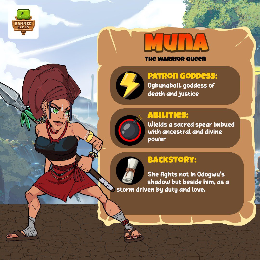 Hammer Games (@hammergameworld) on Twitter photo Queen energy only!
Fierce, fearless, and blessed by the goddess of death and justice, Muna is here to fight side by side with Odogwu.
Ready to cause a little trouble with your new WCW?
#Warlordes #Muna Queen energy only!
Fierce, fearless, and blessed by the goddess of death and justice, Muna is here to fight side by side with Odogwu.
Ready to cause a little trouble with your new WCW?
#Warlordes #Muna