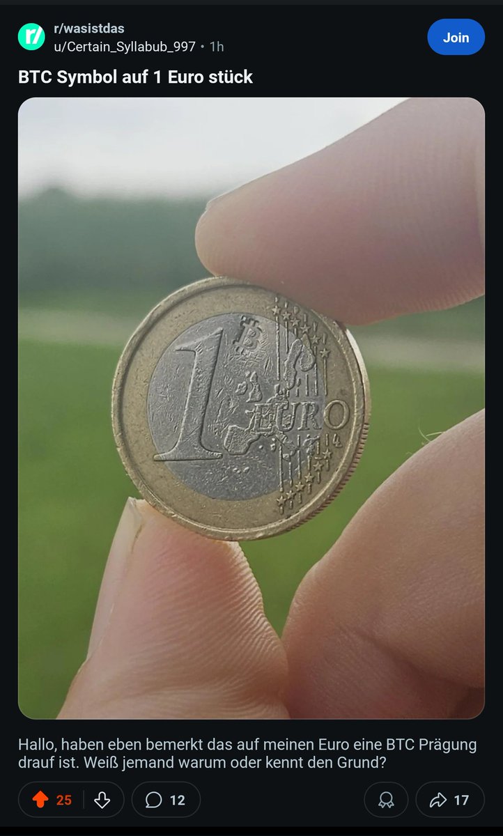 Reddit user asks where the Bitcoin symbol on his Euro coin came from 😅