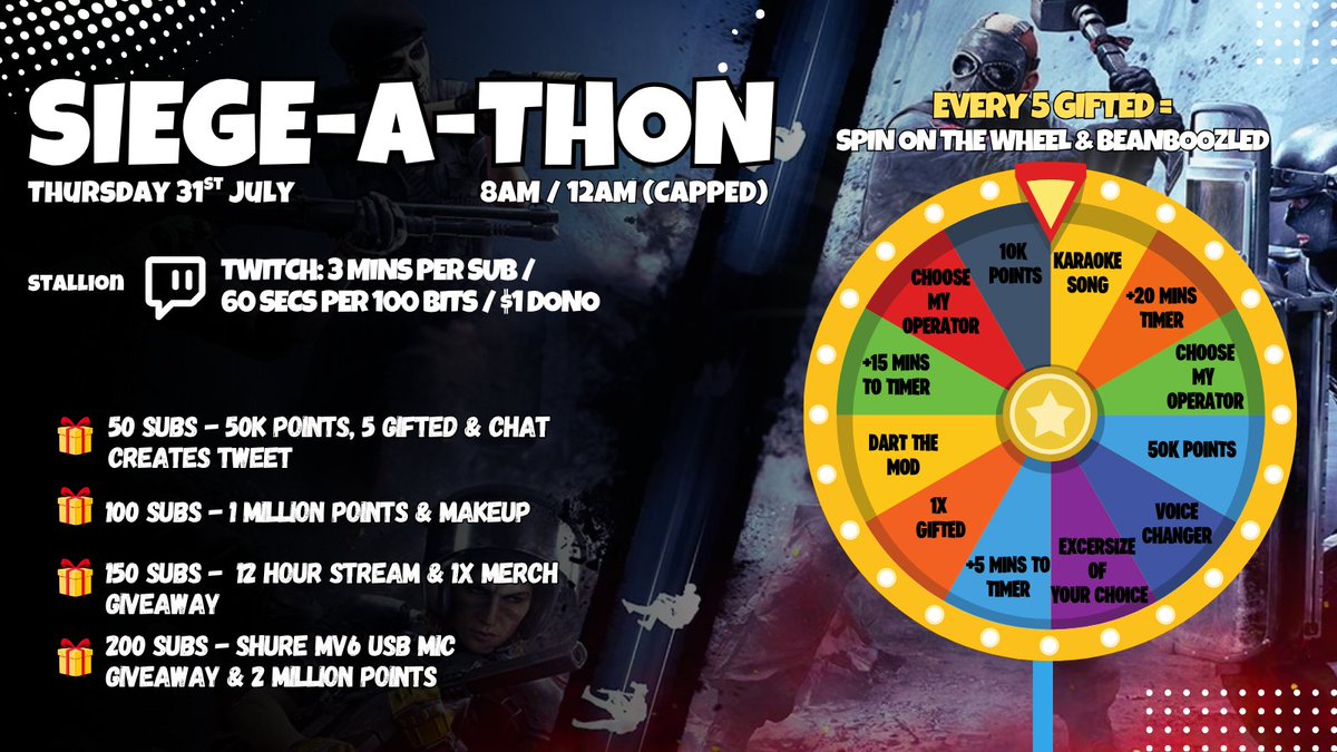 Tomorrow at 8am I'm doing my first ever Siege-A-Thon!

✅Twitch drops
✅Giveaways &amp; makeup 
✅Spin the wheel
✅Front page on Twitch

It's gonna be chaos 💀