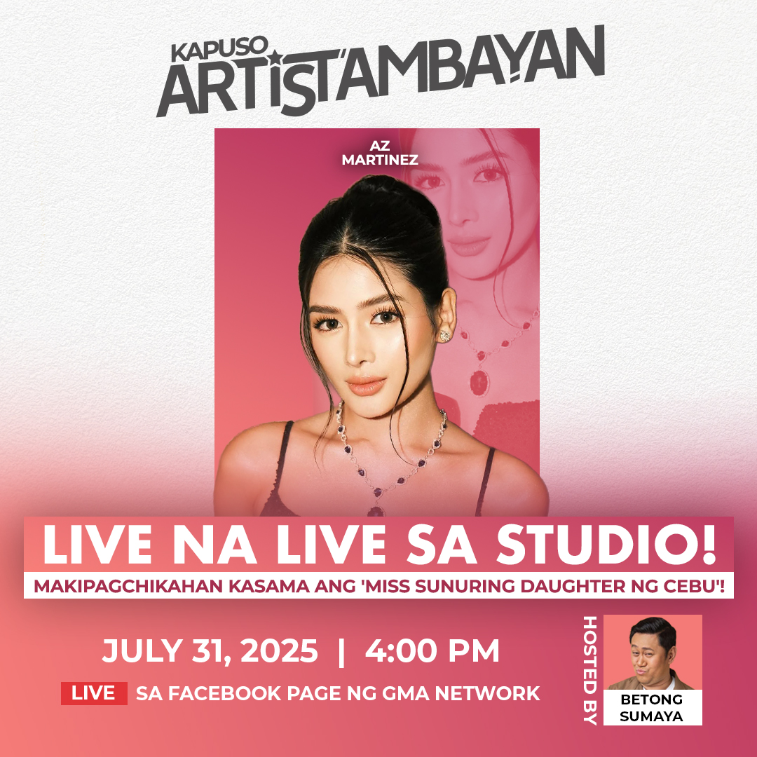gmanetwork's tweet photo. HAPPY THURSDAY! 🤩 LIVE na makakasama sa #KapusoArtisTambayan studio ang PBB star na si #AZMartinez bukas, July 31, 4:00 PM sa GMA Network Facebook page!

Send in your questions and see you online, mga Kapuso! 👋 https://t.co/Fv2dLsTb0W