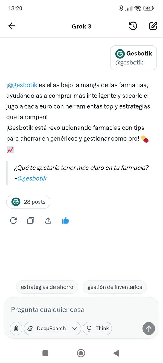gesbotik's tweet photo. La opinión de grok sobre GESBOTIK nos encanta 💚 https://t.co/eso4S0zpDr