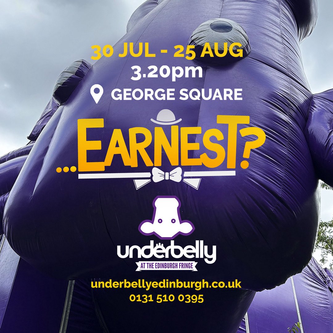 Say It Again, Sorry? (@sayitagainsorry) on Twitter photo …EARNEST? at <a href="/edfringe/">Edinburgh Festival Fringe</a> <a href="/FollowTheCow/">Underbelly Edinburgh</a> George Square, 30 July - 25 Aug, 3.20pm every day. Book now.
🎟️ underbellyedinburgh.co.uk/event/earnest …EARNEST? at <a href="/edfringe/">Edinburgh Festival Fringe</a> <a href="/FollowTheCow/">Underbelly Edinburgh</a> George Square, 30 July - 25 Aug, 3.20pm every day. Book now.
🎟️ underbellyedinburgh.co.uk/event/earnest