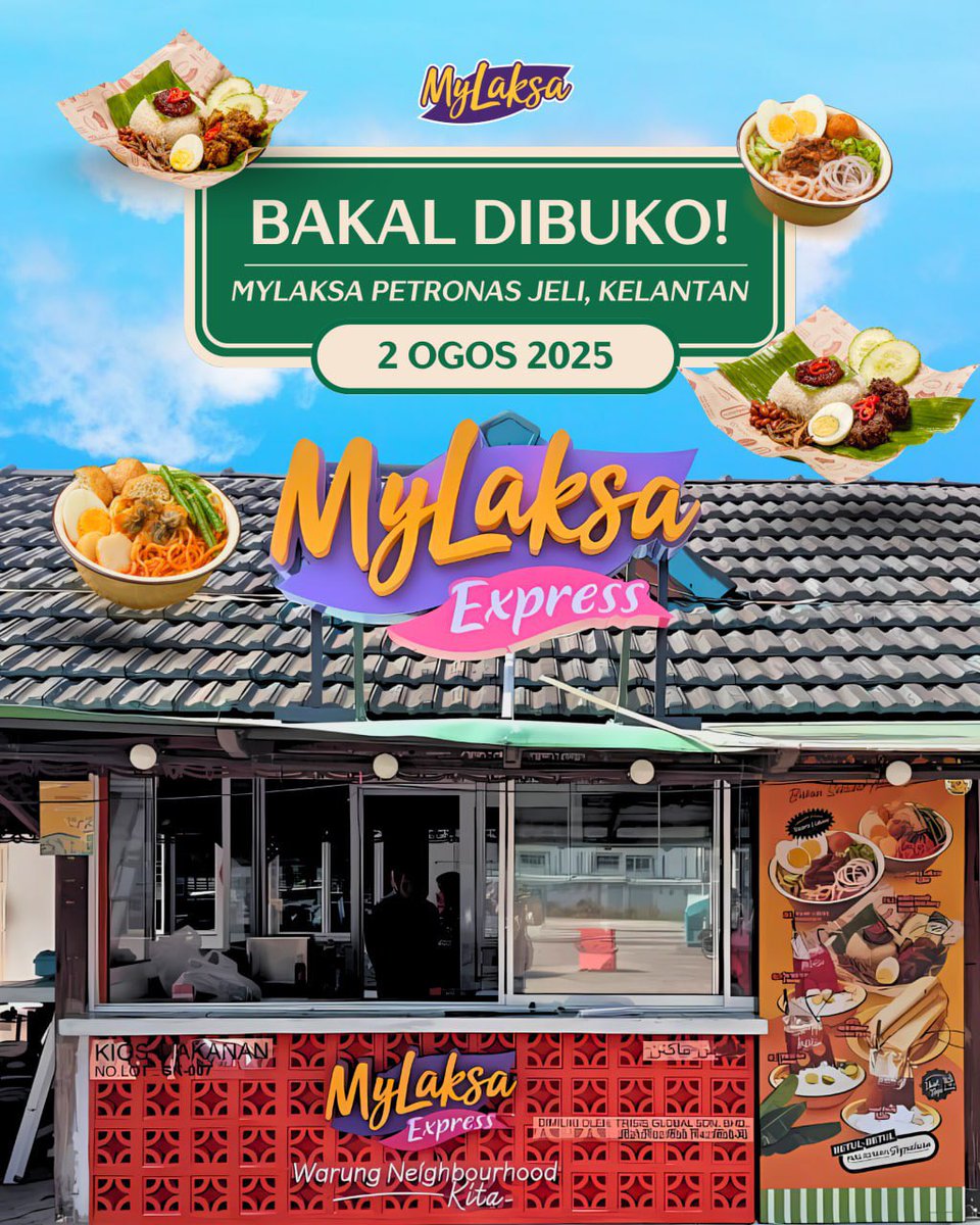 MyLaksa Express Petronas Jeli, bakal dibuka 2 Ogos ni! 🎉

Jadi mano ore-ore Jeli tuh atau wargo kelate hok sokmo singgoh di Petronas Jeli, ni min bawakan khas untuk puok demo.

Lepas ni nok kelik kampung, jalane jauh, buleh singgoh isi perut dan ngopi duloo! 😋😍

#mylaksa