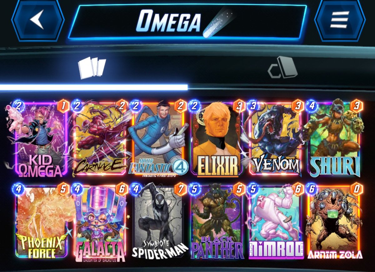 It has been a while since I got a new Infinite Avatar.
For this run, I've only used Omega Deck!
TBH, Elixir might be due for a change; I find him often awkward to play...

Anyway, enjoy and good luck 👍🏼 
#MarvelSnap