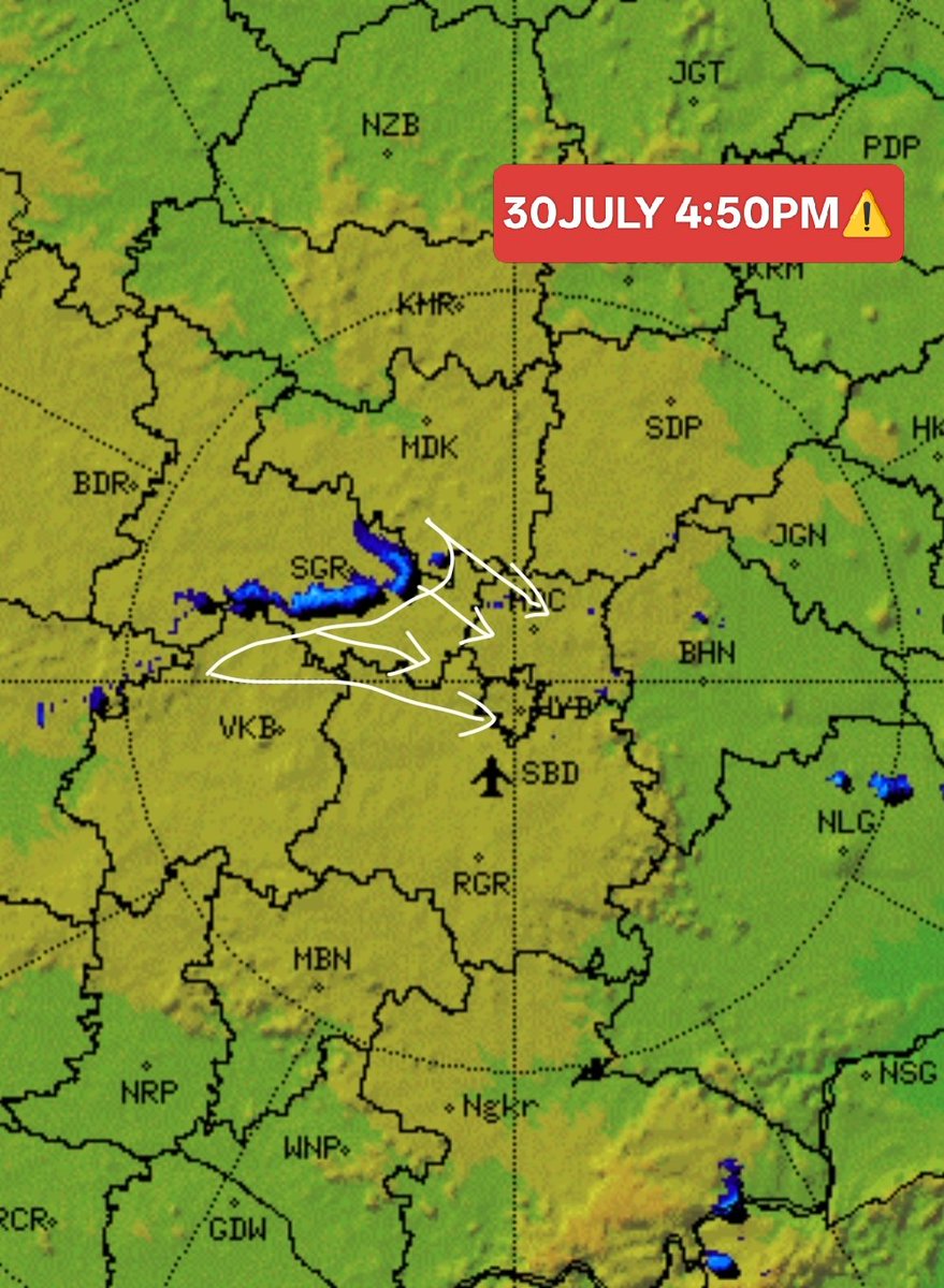 #30JULY 4:50PM⚠️

Scattered Light-Moderate Rain Spell ahead for West,North&amp; Central Parts of the City during 5:20-6:30PM.

#Hyderabadrains