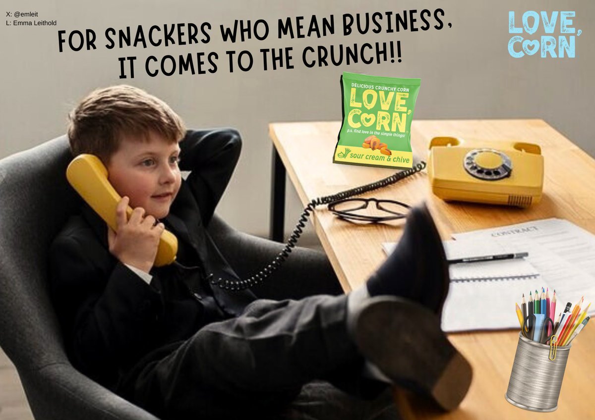 Emma Leeming Writes 💙 (@emleemingwrites) on Twitter photo Create posters that show why LOVE CORN is the ultimate lunchbox upgrade — the crunchy, delicious, better-for-you snack for kids 🌽
Add a healthy crunch to their lunch!
@LoveCorn_Snacks #LoveCorn
<a href="/OneMinuteBriefs/">One Minute Briefs ⏱️</a> Create posters that show why LOVE CORN is the ultimate lunchbox upgrade — the crunchy, delicious, better-for-you snack for kids 🌽
Add a healthy crunch to their lunch!
@LoveCorn_Snacks #LoveCorn
<a href="/OneMinuteBriefs/">One Minute Briefs ⏱️</a>