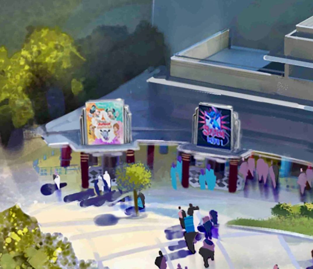 DLPReport's tweet photo. 🔧 At Walt Disney Studios Park, the new Studio D and Stitch Live entrance marquees are being assembled before installation. 
Turns out they will each feature a large LED screen inside the themed frame: https://t.co/MNYpO0383a