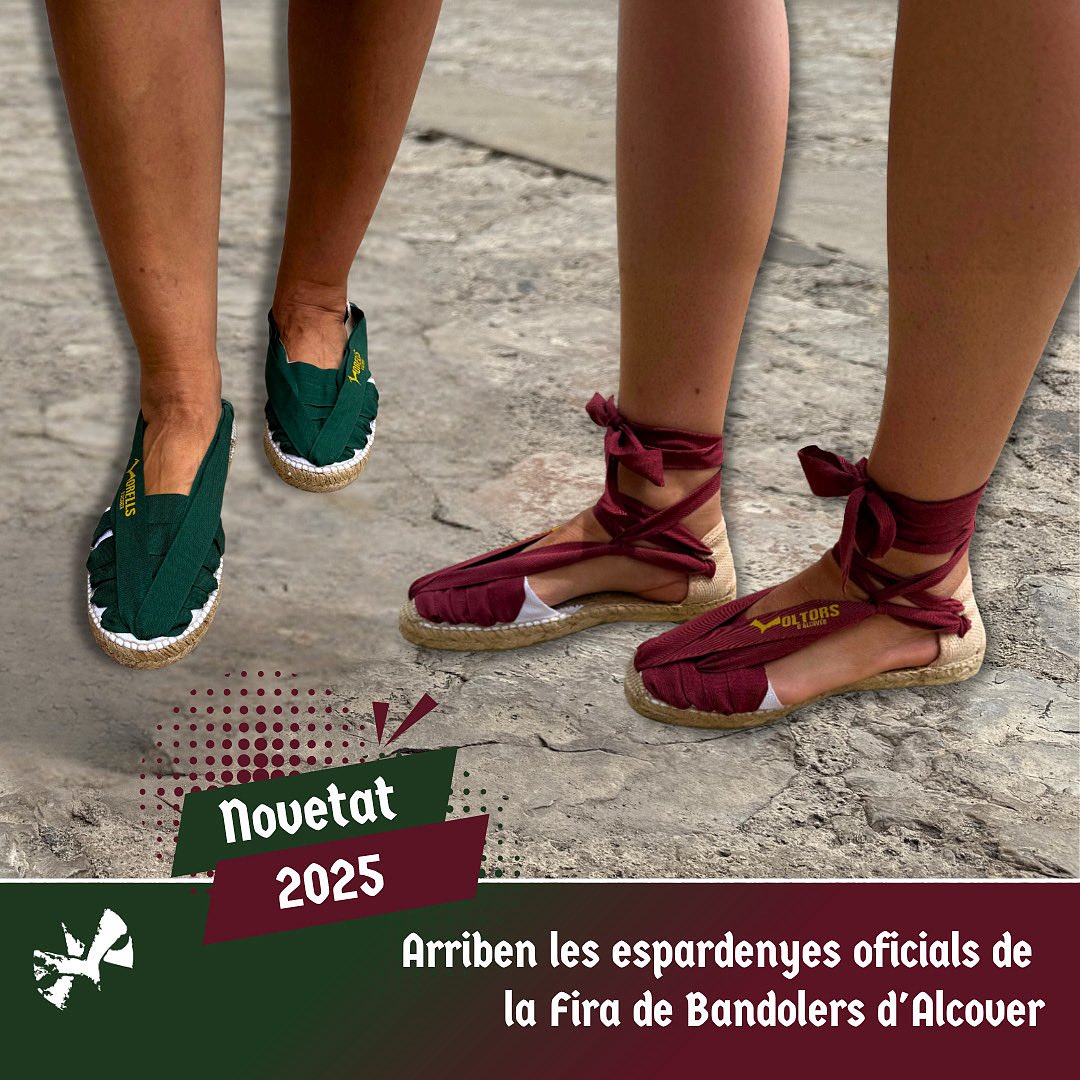 👣 NOVETAT: Les espardenyes oficials de la Fira de Bandolers!🎉

 Models disponibles:
⚔️Morells o ⚔️Voltors

🪡 Fetes a mida, sota comanda a📍 A Ca Cosme i Gmax

👉 Fes la teva comanda i assegura’t de tenir-ho tot a punt per aquest octubre! Més informació: tuit.cat/2MItp